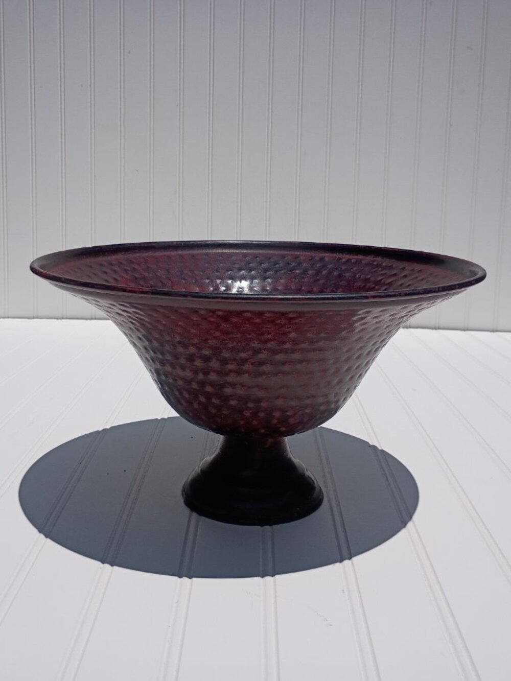 Vintage Hammered Metal Pedestal Bowl 12.5" Large Centerpiece Footed Dish Planter - Picture 5 of 14
